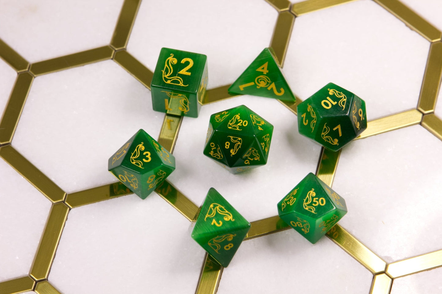 Art Nouveau Emerald Catseye Dice - Summit Dice