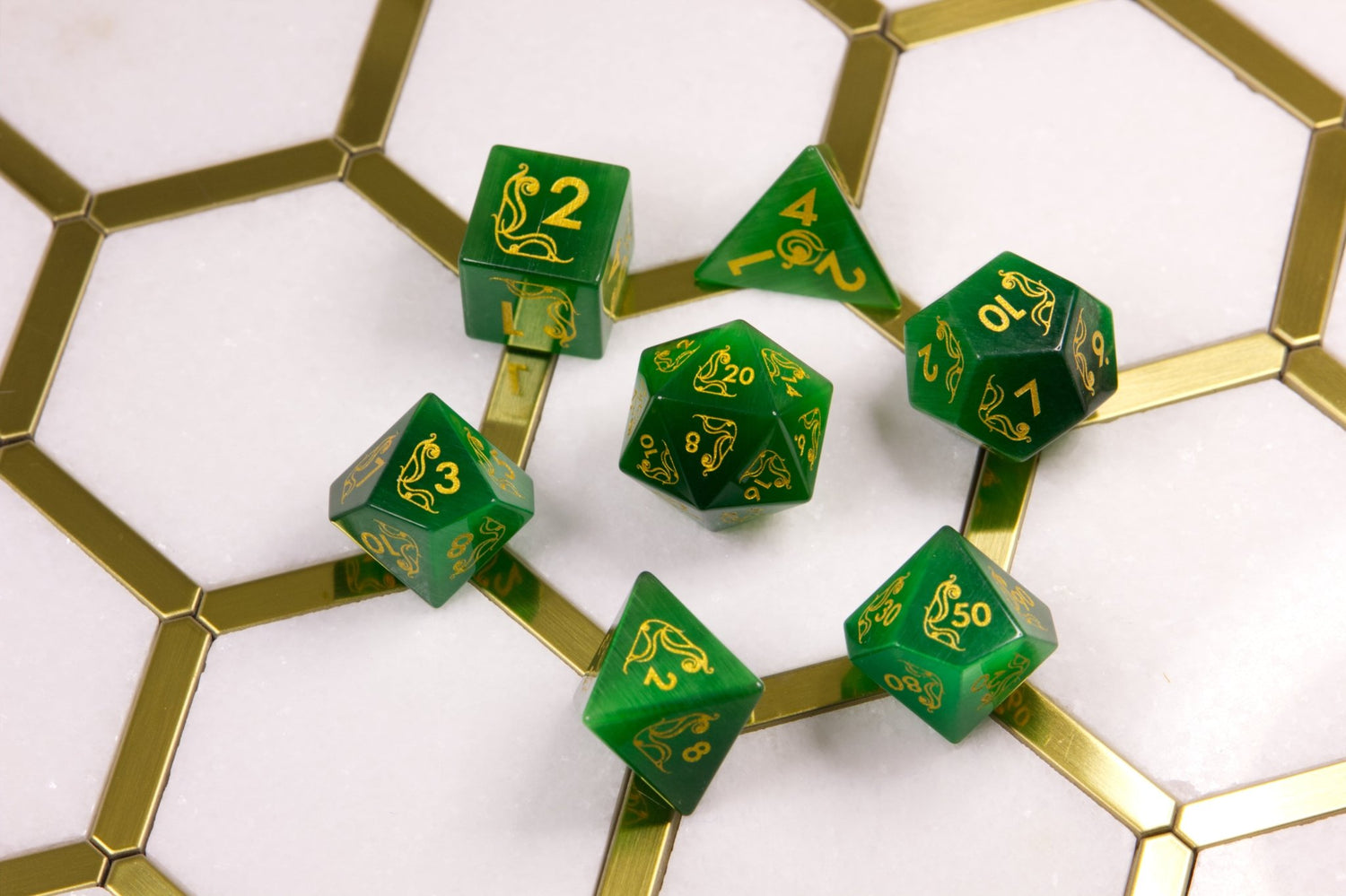 Art Nouveau Emerald Catseye Dice - Summit Dice