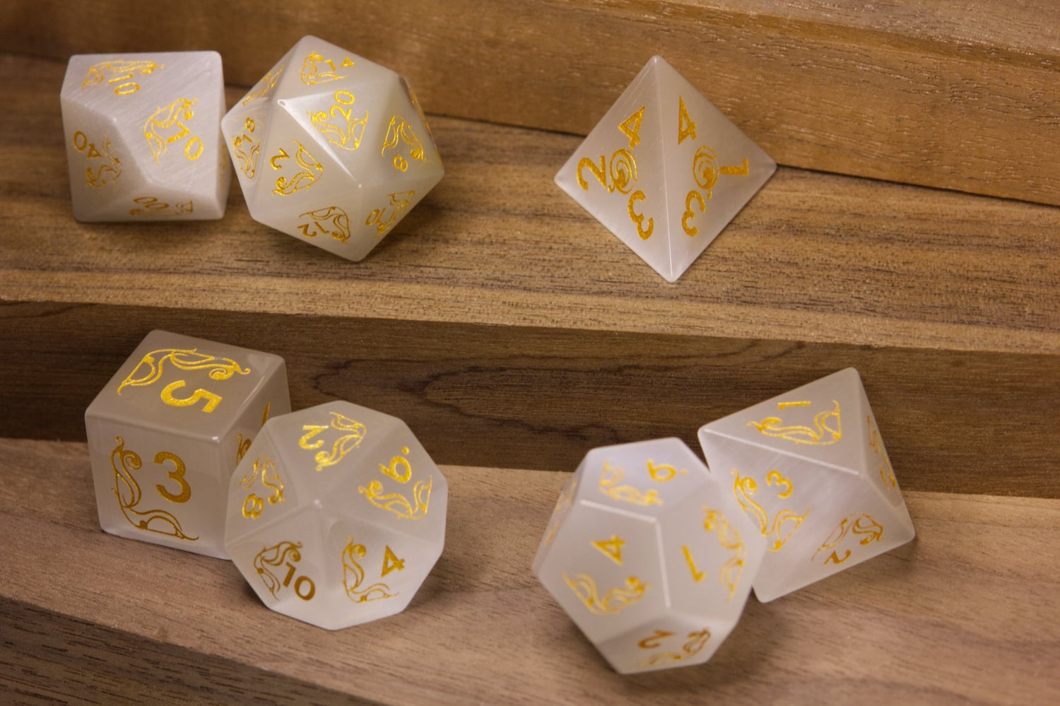 Art Nouveau White Catseye Dice - Summit Dice