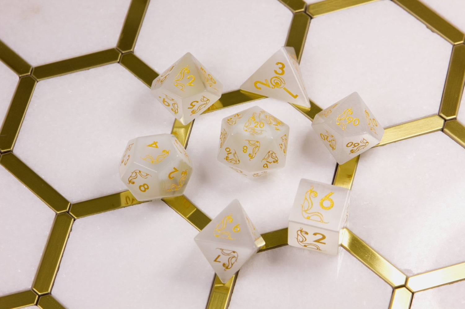 Art Nouveau White Catseye Dice - Summit Dice